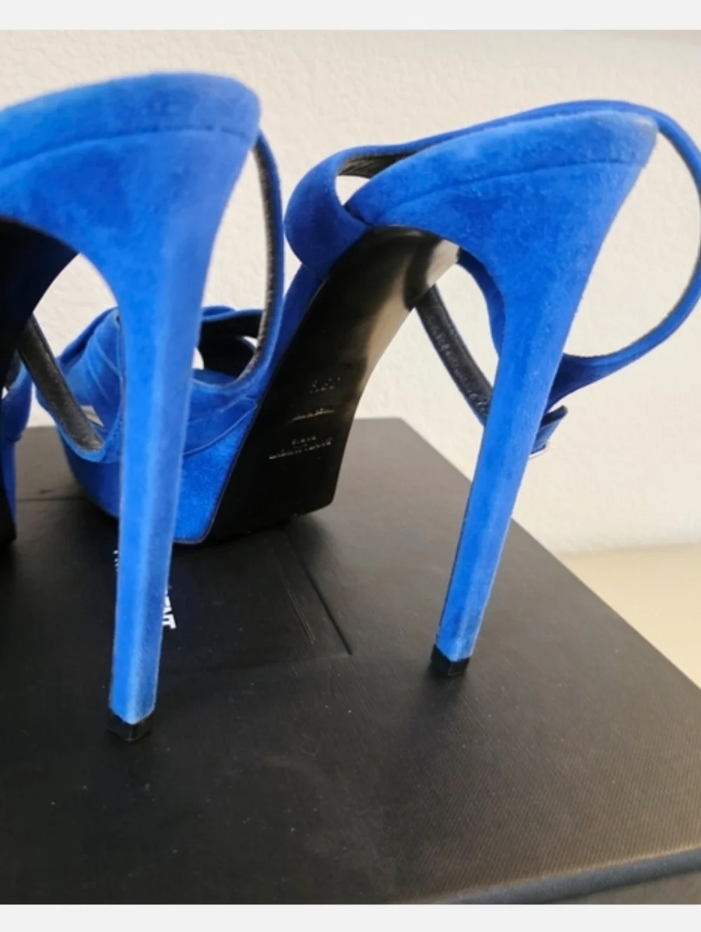 YSL Saint Laurent Blue Suede Platform Stiletto Ankle Strap Heels EU 38.5 / US 8 - Picture 9 of 13